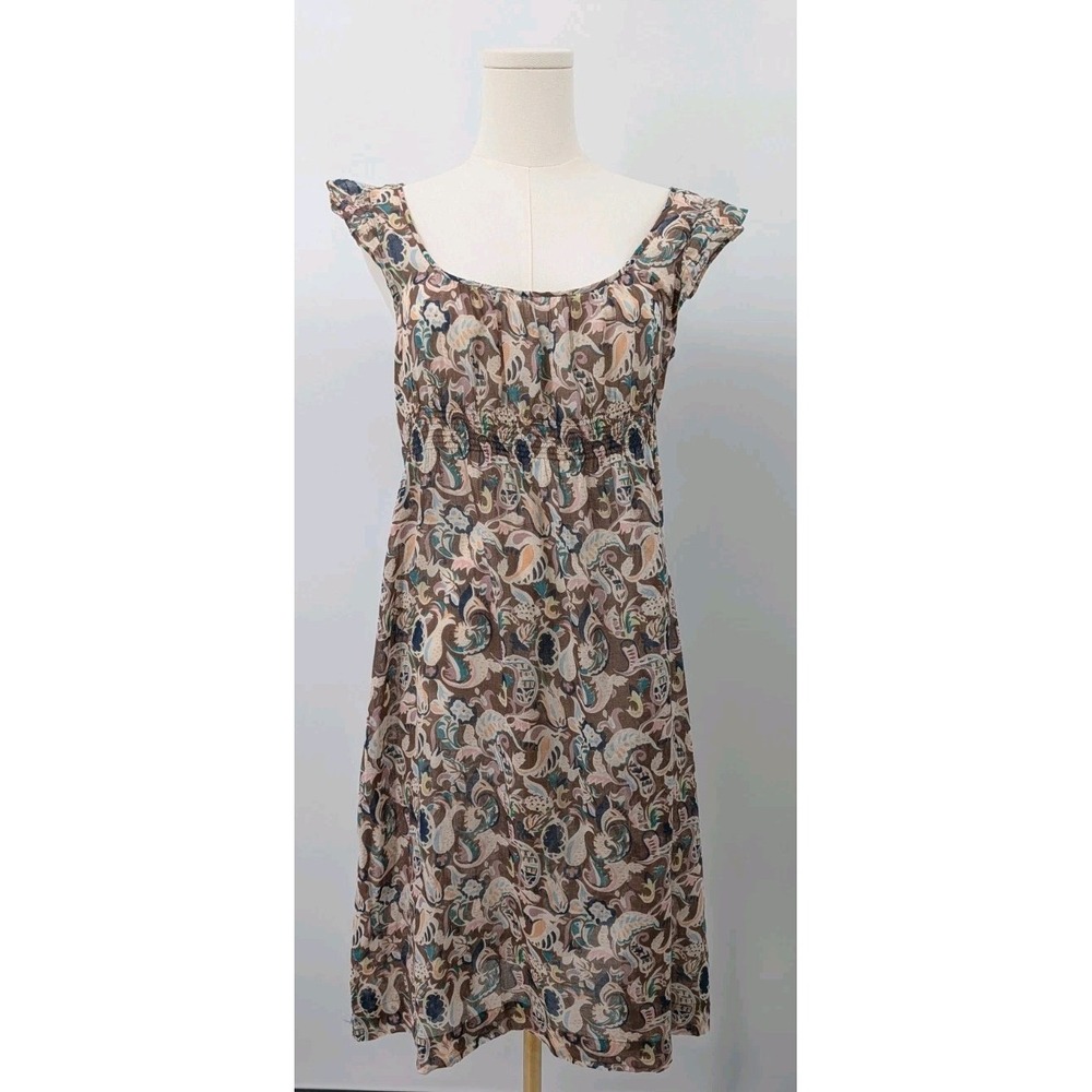 Theory Paisley Sheer Cotton Babydoll Dress Size M Boho Beach Summer Lightweight